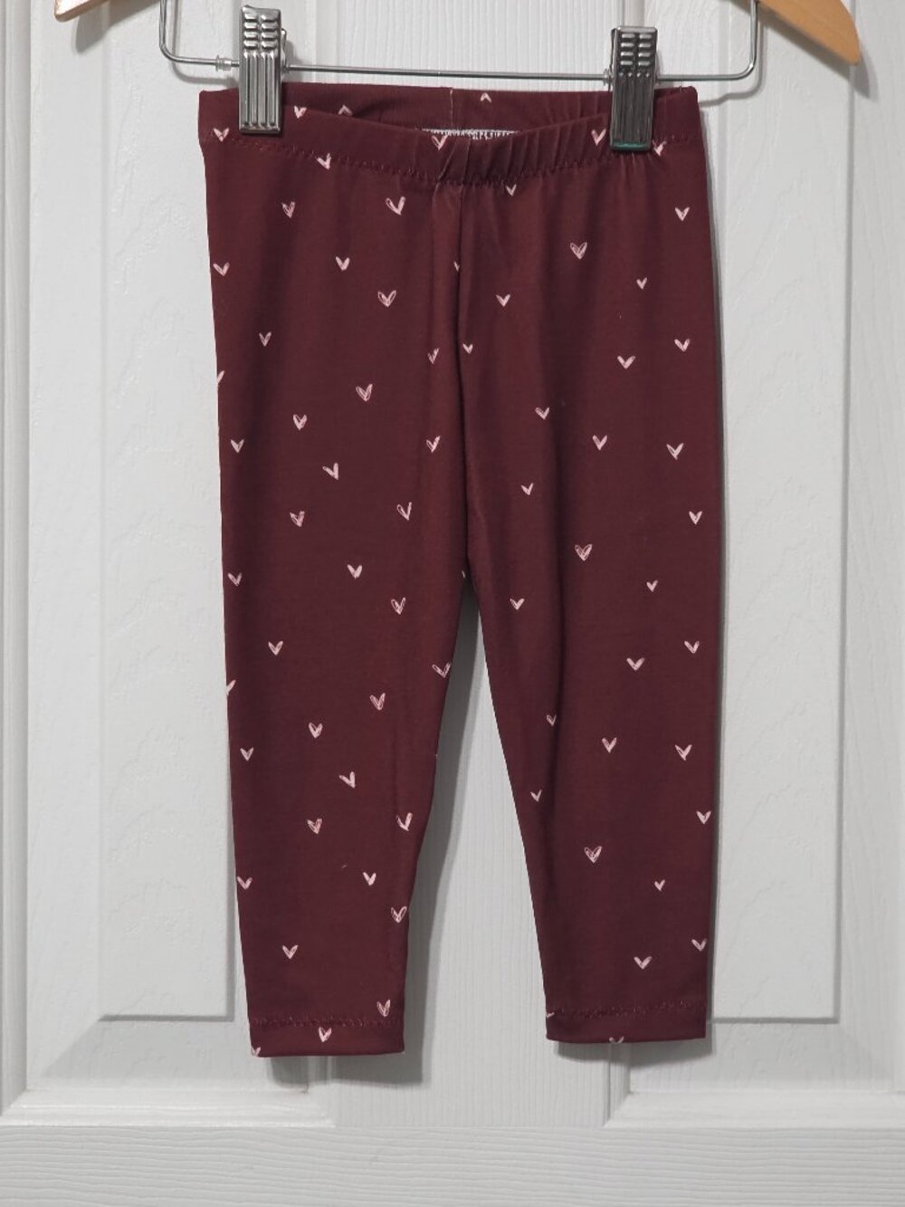 baby girl burgundy heart leggings, 12m